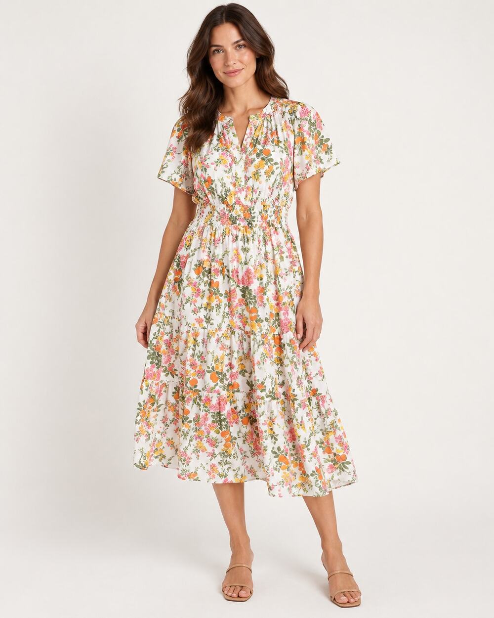 NWT Nanette Lepore Studios Floral Smocked Midi Dress Size Small